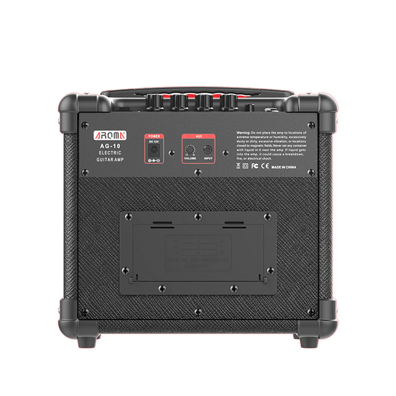 Aroma 10Watt Electric Guitar Amplifier in Black, Back inputs AUX IN