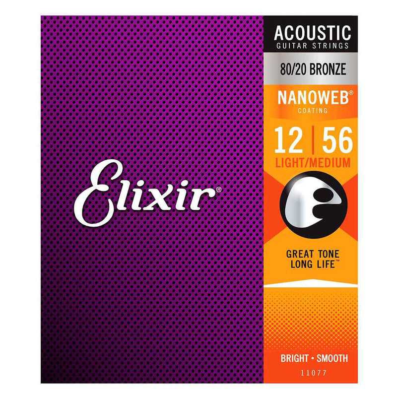 Elixir Nanoweb 80/20 Bronze Acoustic Guitar Strings 12 - 56 Light / Medium 11077