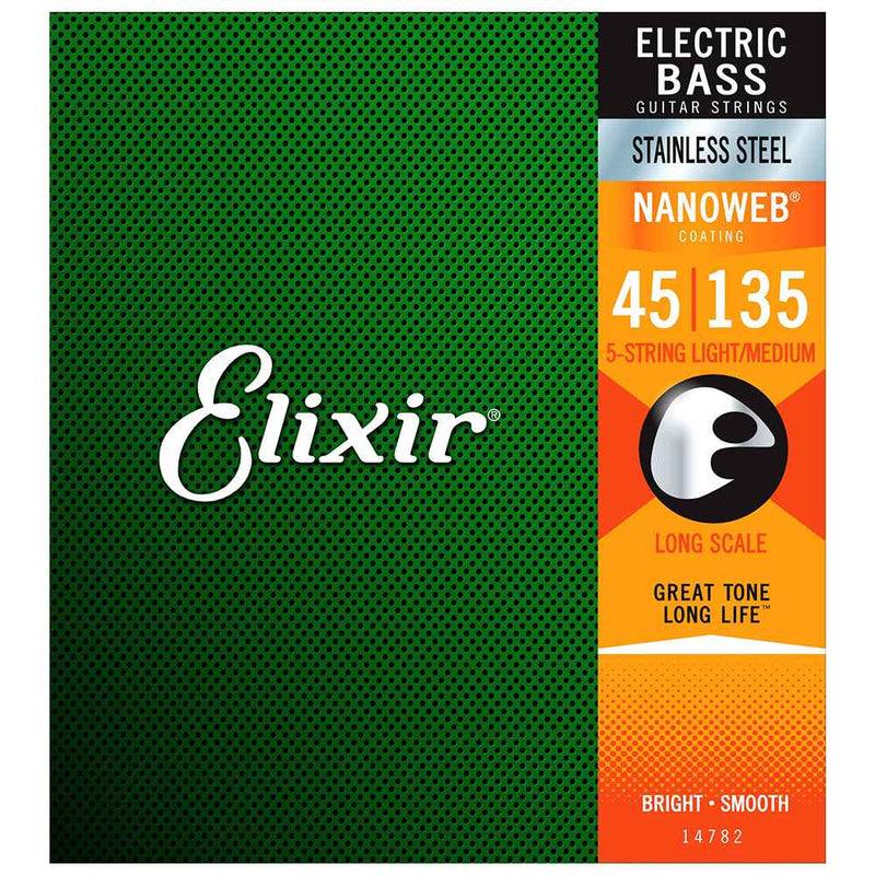 Elixir Nanoweb Stainless Steel Electric Bas Strings 5 String Light/Medium 45 - 135 14782