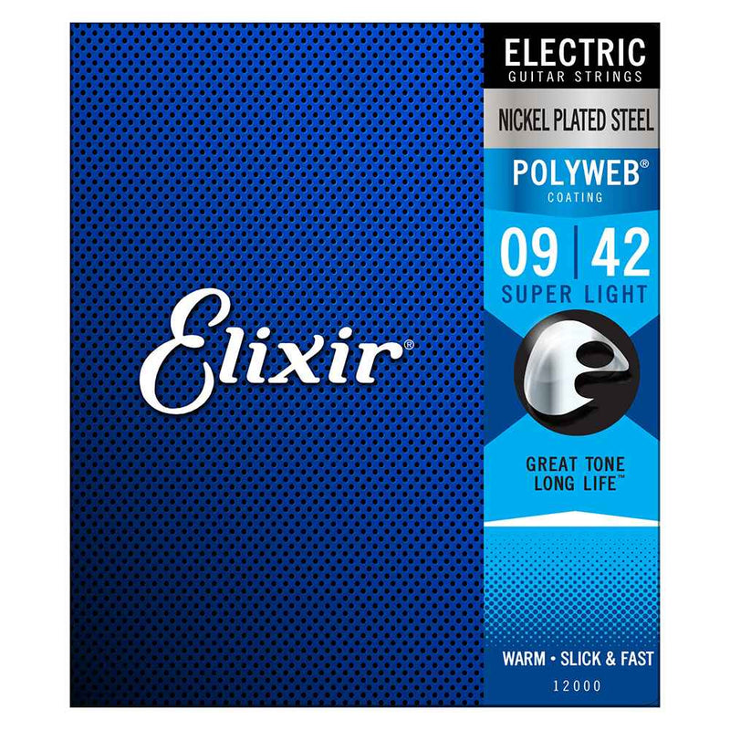 Elixir Strings, Polyweb Electic Guitar Super Light 9-42 12000