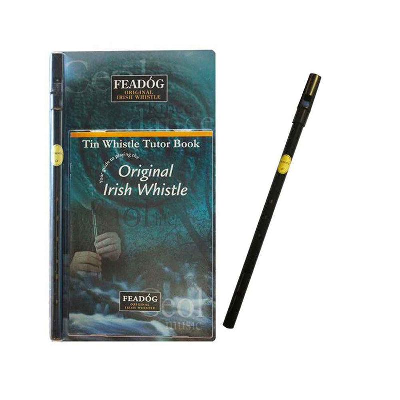 Feadog D Tin Whistle Double Pack | Black Whistle and Tutor Book