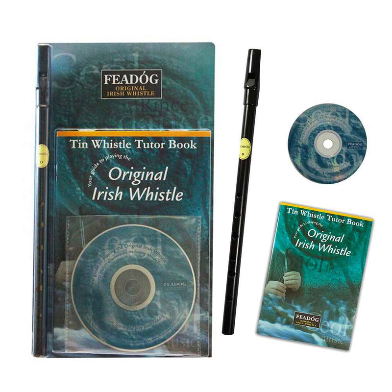 Feadog D Tin Whistle Triple Pack | Black Whistle, Tutor Book and CD