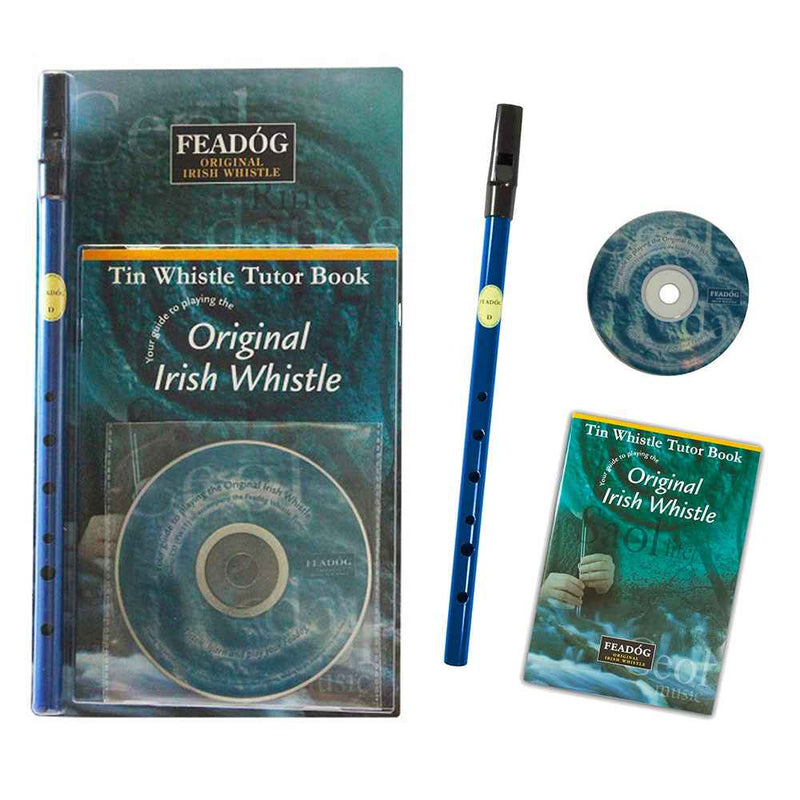 Feadog D Tin Whistle Triple Pack | Blue Whistle, Tutor Book and CD