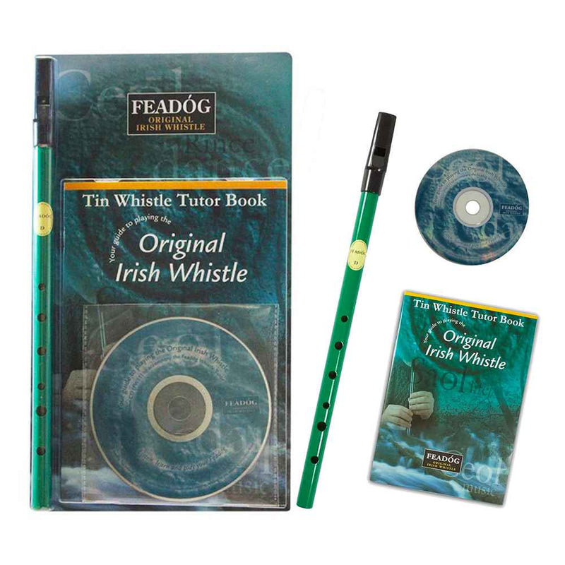 Feadog D Tin Whistle Triple Pack | Green Whistle, Tutor Book and CD