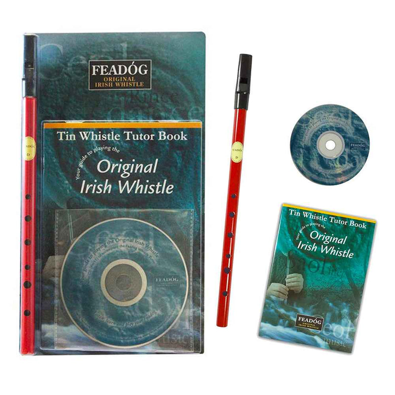 Feadog D Tin Whistle Triple Pack | Red Whistle, Tutor Book and CD