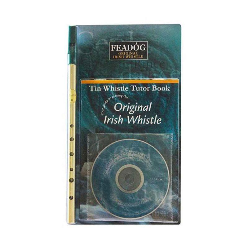 Feadog D Tin Whistle Triple Pack | Brass Whistle, Tutor Book and CD