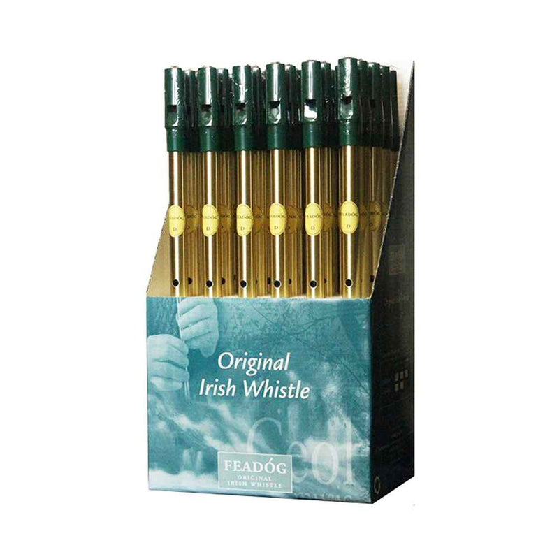 Feadog D Tin Whistle 36 Display Pack | Green Top, Brass Whistle