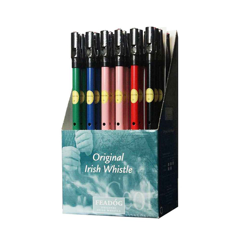 Feadog D Tin Whistle 36 Display Pack | Brass D, Mixed Colours Box