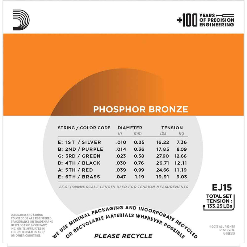 D'Addario EJ15 Phosphor Bronze Acoustic Strings 10-47