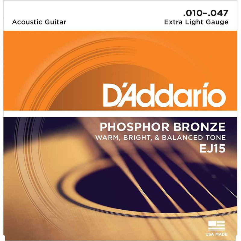 Acoustic Guitar Strings: D'Addario EJ15 Phosphor Bronze Acoustic Strings 10-47