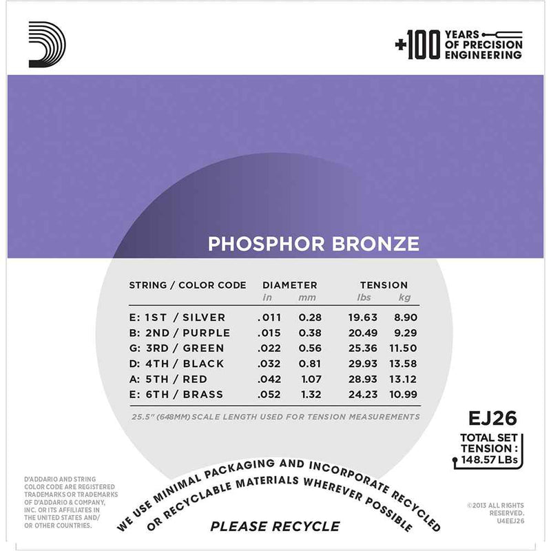 D'Addario EJ26 Phosphor Bronze Acoustic Strings 11-52
