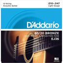 D'Addario EJ36 80/20 Bronze Acoustic 12 String 10-47