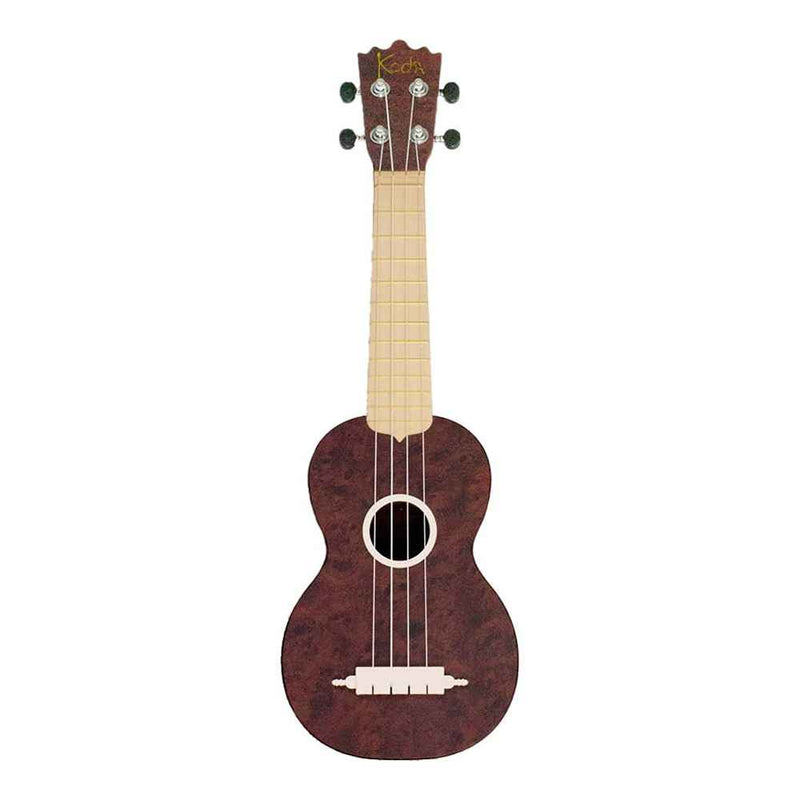 Koda Soprano Polycarbonate Ukulele Dark burl with white trim front